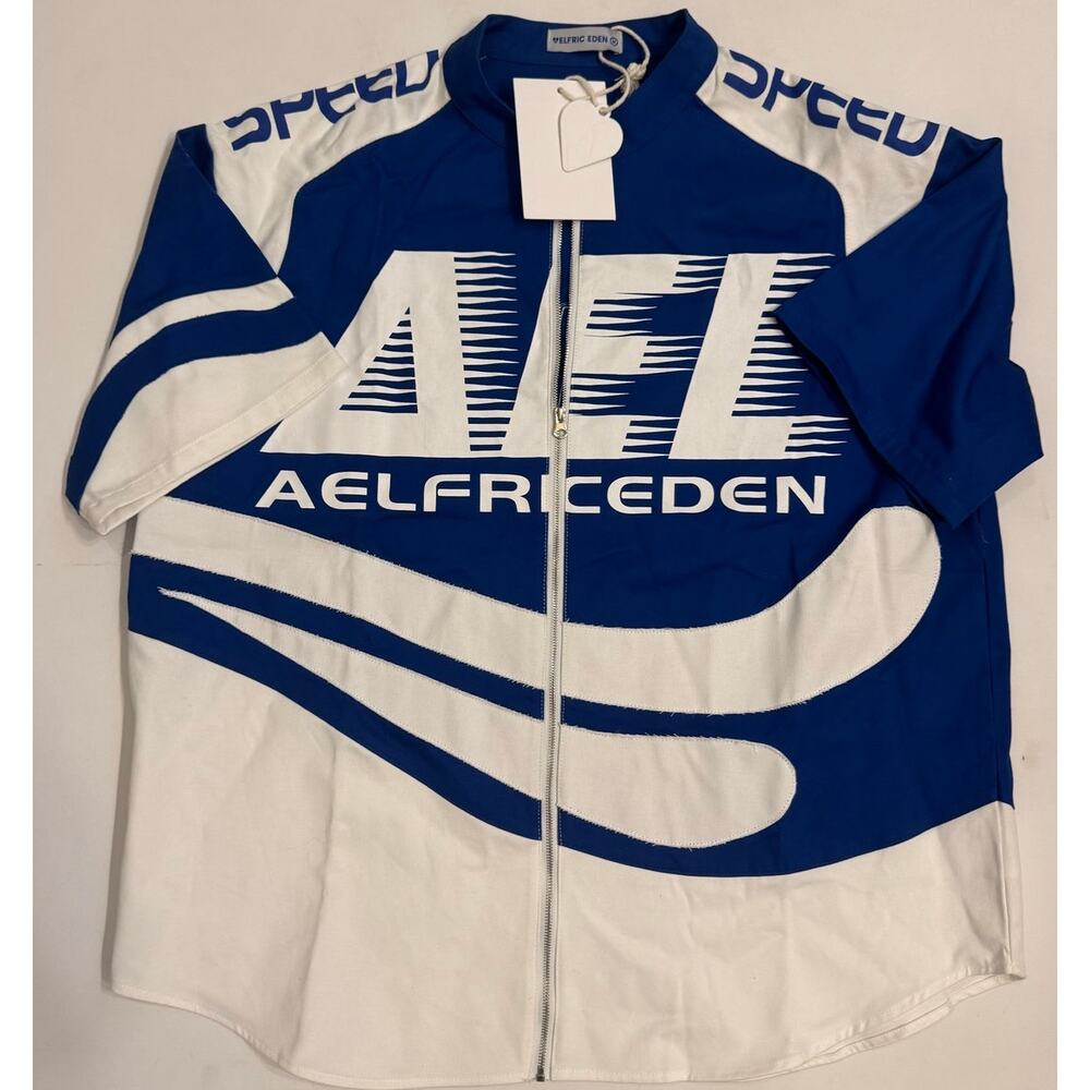 NWT Aelfric Eden Short Sleeve Full Zip Racing Jacket Sz M Men Blue/White